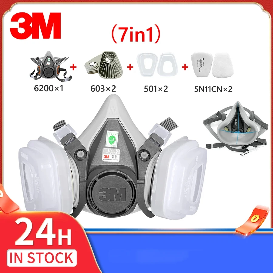 

3M 6200 Caretas Protectoras Dust-Proof Face Mask Combination Matched with 5N11/603/501 Filters Chemical Particulates Protection