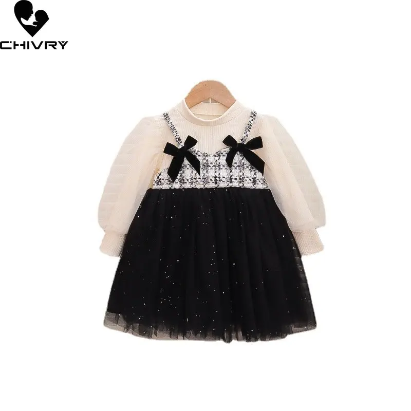 

Girls Party Dress New 2023 Spring Summer Baby Girl Sweet Plaid Lace Gauze Long Sleeve Princess Dresses Kids Fashion Clothes