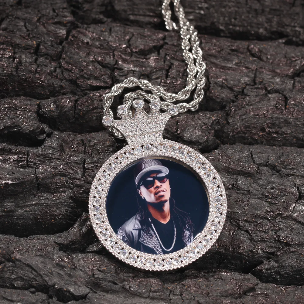 8 Styles Top Quality Custom Photo Pendant Necklace Cubic Zircon Hip Hop Personalized DIY Picture Jewelry Gifts for Couple Lovers