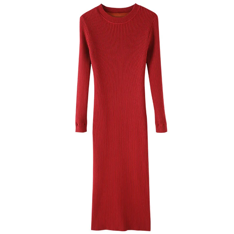 8980 eight colors size 5 fleece-lined and sweater base dress warm round neck