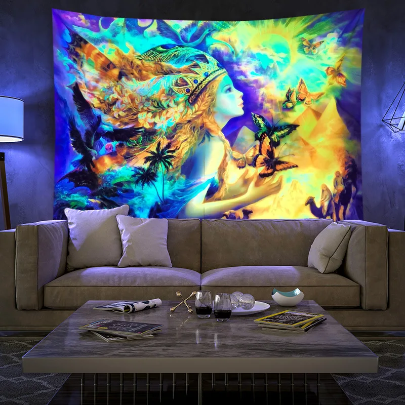 

Флуоресцентная УФ-лампа, эстетическая мандала, подвесная ткань, фотография, украшение для дома, Психоделическое оформление