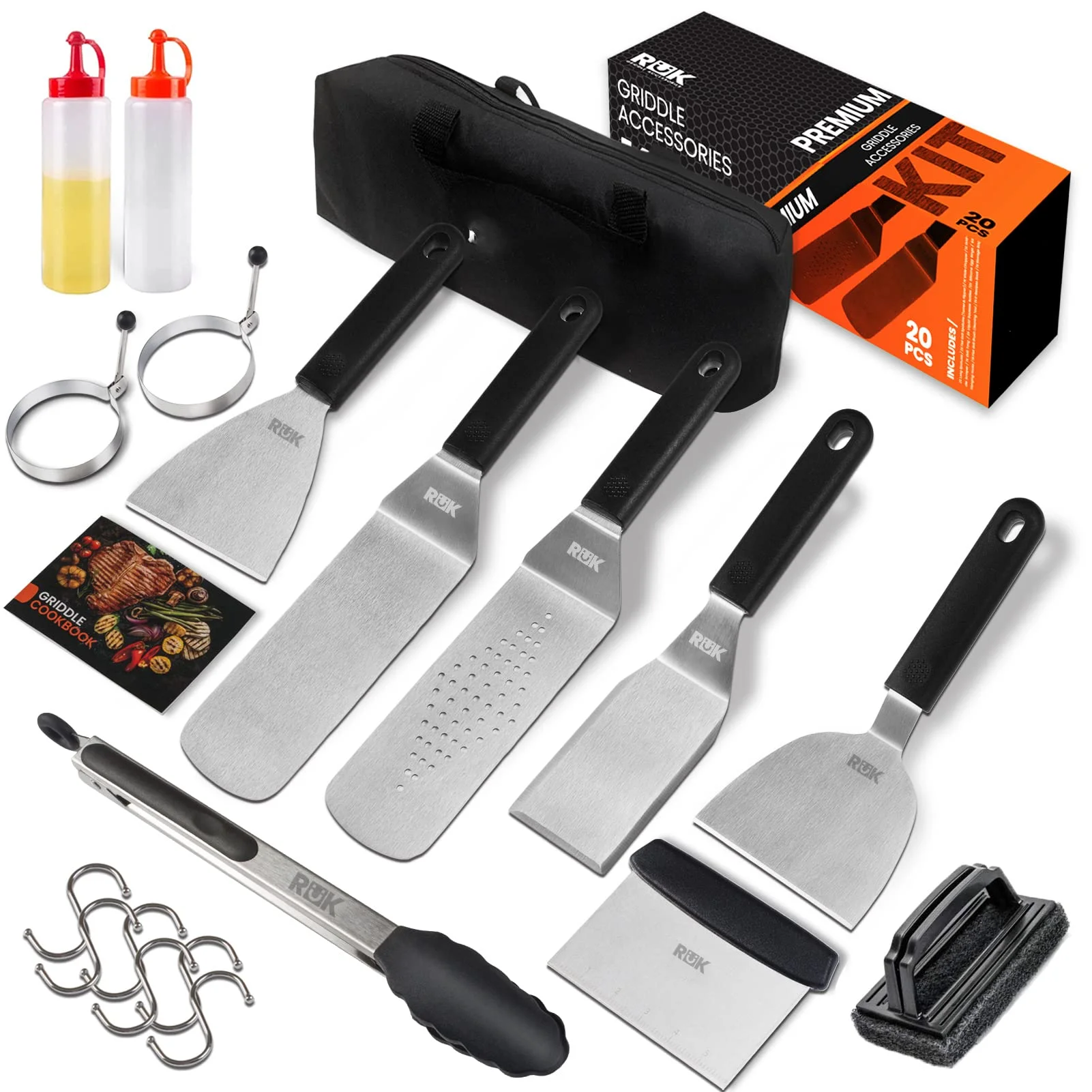 

POPTOP Griddle Accessories Kit, 20 Pcs Anti-Scalding Long Handle Flat Top Set