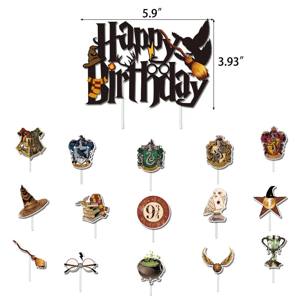 Takara Tomy Harris theme birthday party decoration set pull flag wizard hat glasses cake card balloon | Дом и сад