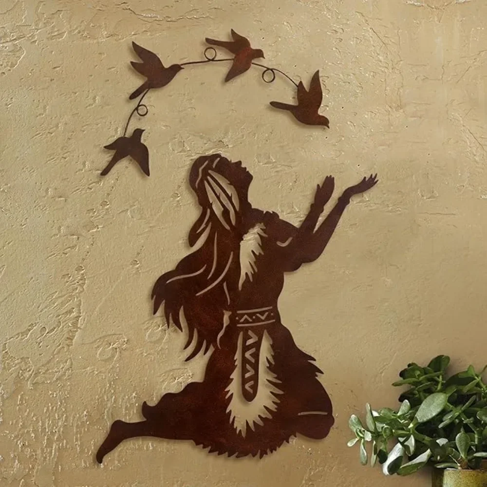 Элегантный индейский юго-западный металлический настенный рисунок: The Spirit Woman