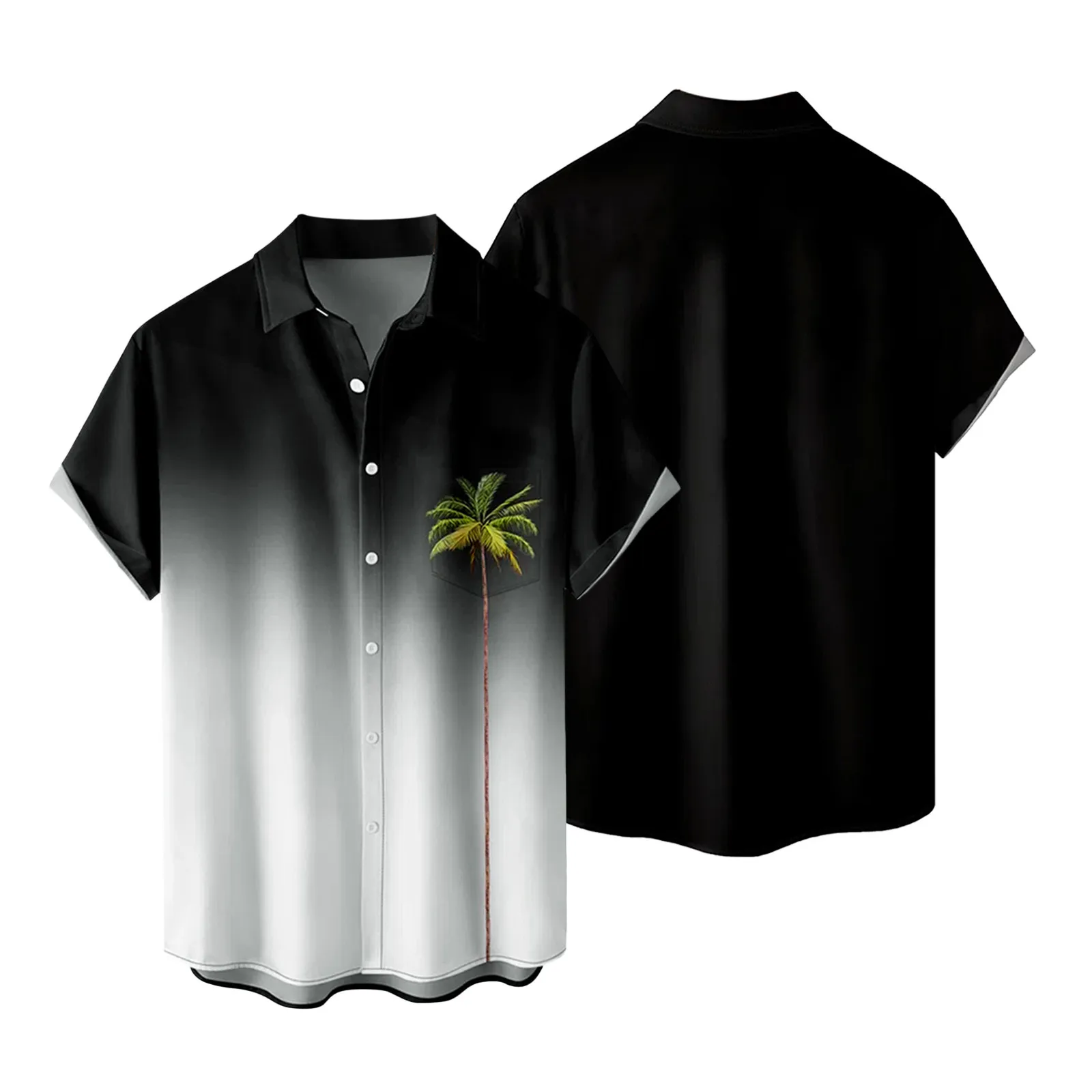 

Рубашка мужская с кокосовым принтом, хлопково-Льняная блузка на пуговицах, с коротким рукавом, с отложным воротником, в пляжном стиле, Гавайский стиль, градиентные цвета