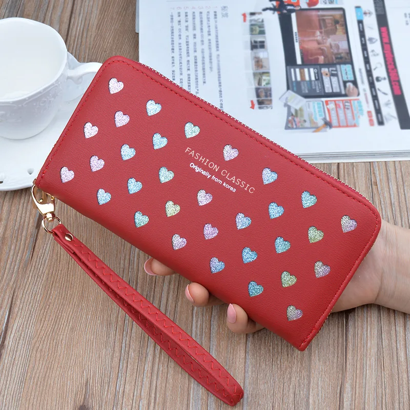 hot new fashion women wallets long zipper large capacity mobile phone bag love color hollowed out clutch luxury brand coin purse free global shipping