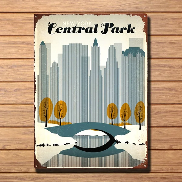 

New York Central Park Large Metal Poster Vintage Metal Tin Sign Retro Tin Plate Sign Wall Art Decor