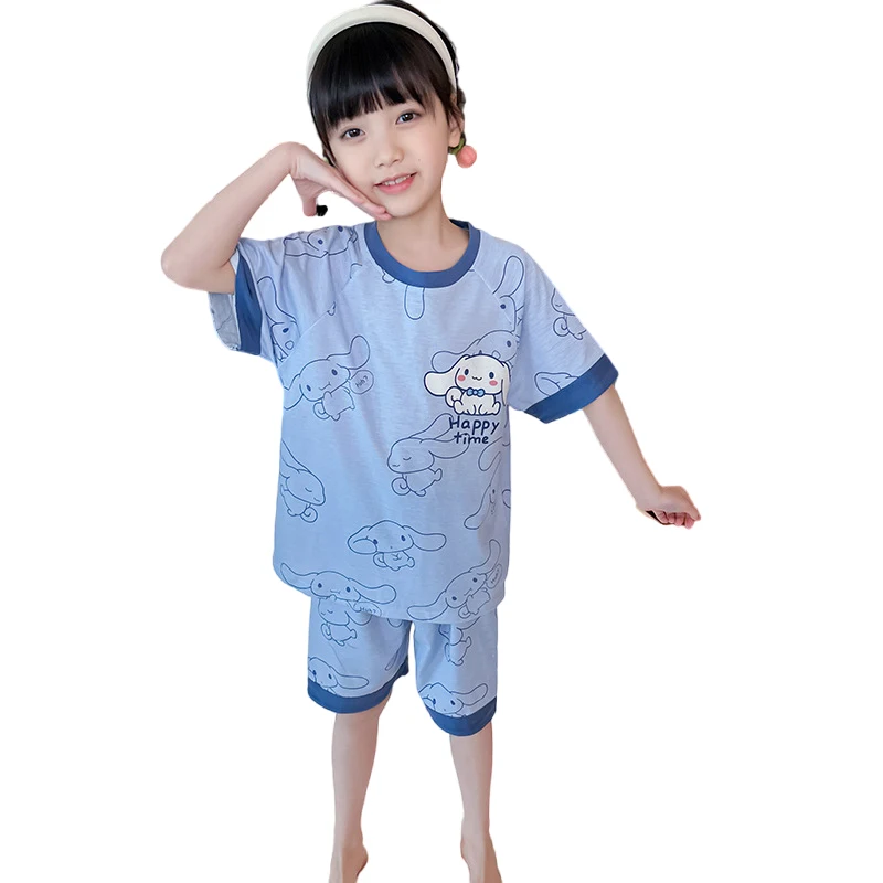 

Кавайная Детская Пижама Sanrios с коротким рукавом из мультфильма Cinnamoroll My Melody аниме свободная Милая пижама из чистого хлопка Рождественский подарок на день рождения