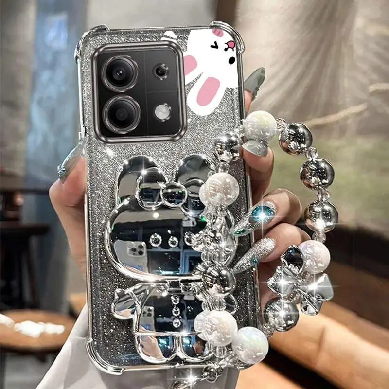 Redmi Note 13 подушка безопасности с блестящим зеркалом и кроликом чехол-держатель для