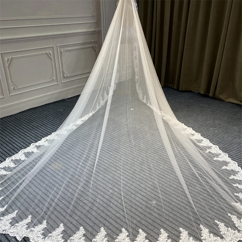 

Marnham 2022 Woman Ivory Lace Wedding Veil Tulle Bridal Cathedral Length High Quality Custom Wedding Accessories 3m*4m Marriage