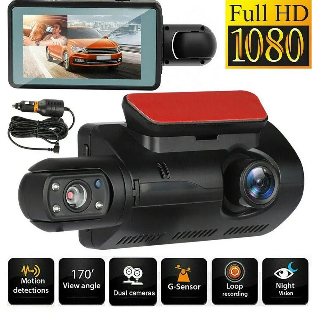 Car Driving Recorder Front and Rear Dual Lens Camera Wide Angel DVR Car Parking Reversing Driving Night Vision DashCam