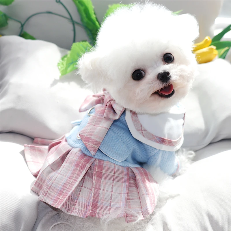

ABQP Pet Princess Skirt Puppy Fall Style Dress Teddy Bee Bear Jumper Warm Dog Clothes Knit Evening Dress XS-XL Doggy Apparel
