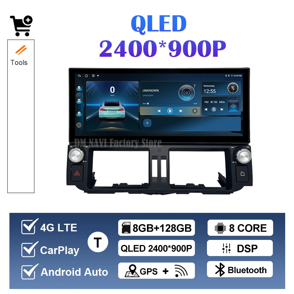 

Автомобильный радиоприемник Android 14 для Toyota Land Cruiser Prado 150 2010-2013 навигация GPS WIFI BT 12,3 дюйма QLED 2400*900P сенсорный экран