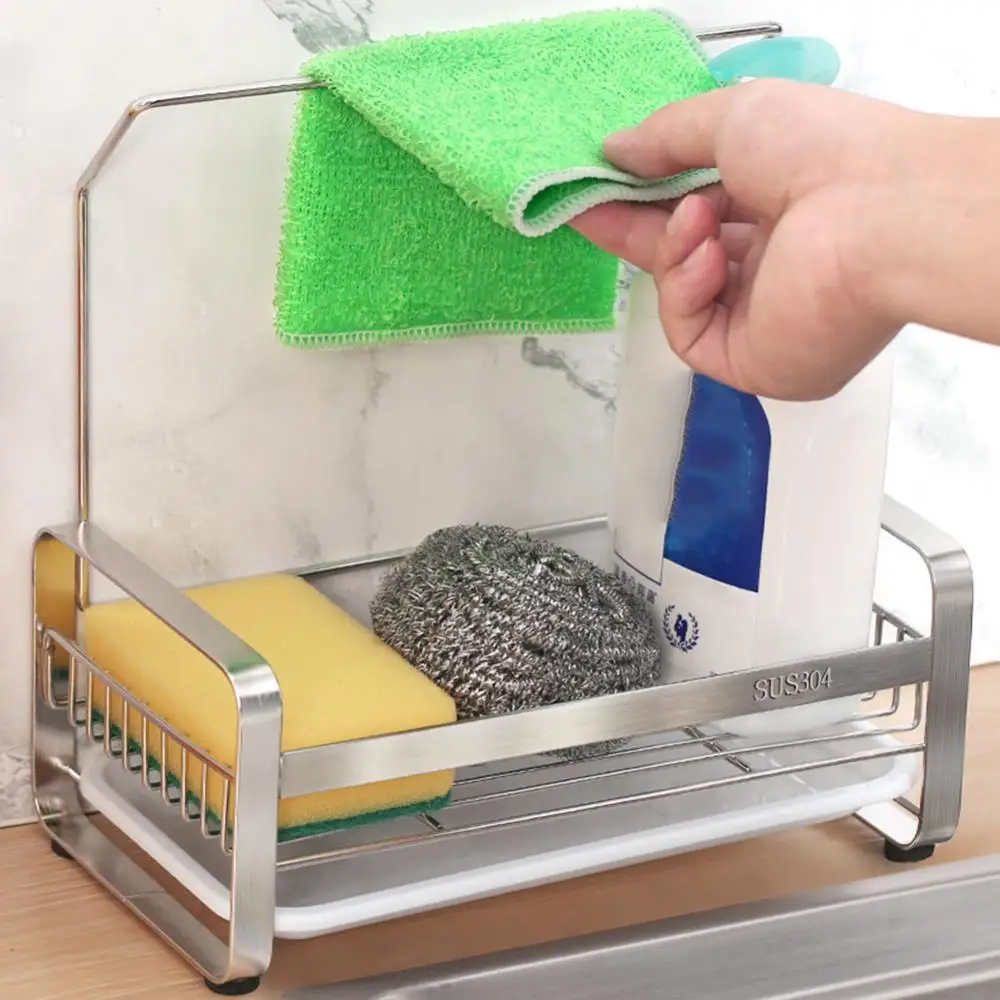 

Kitchen Towel Sponge Holder Soap Storage Draining Basket Sink Tray Organizer for sponge, scrubber, scouring pad