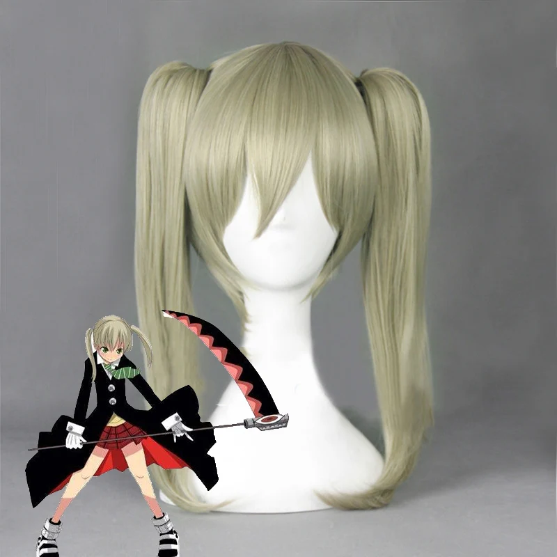 

Anime Soul Eater Maka Albarn Cosplay Wigs Linen Double ponytail Heat Resistant Synthetic Hair Wig Wig Cap