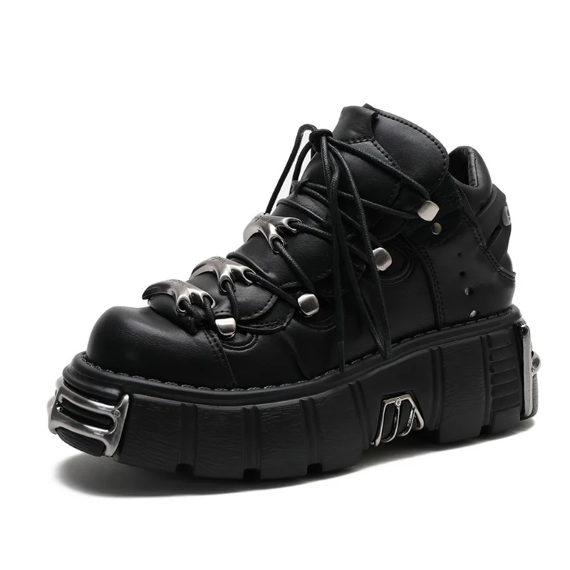 

Shoes for Women's New Rock Shoes Gothic Chunky Platform Ankle Boots Punk Style Heels Height 6CM Sneakers Lace-up PU Metal Decor