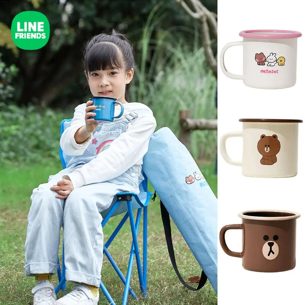 

Enamelled Water Cup Coffee Fruit Juice Milk Cup Cartoon Cute Line Friends Brown Outdoors Camping Supplies Portable Children Gift