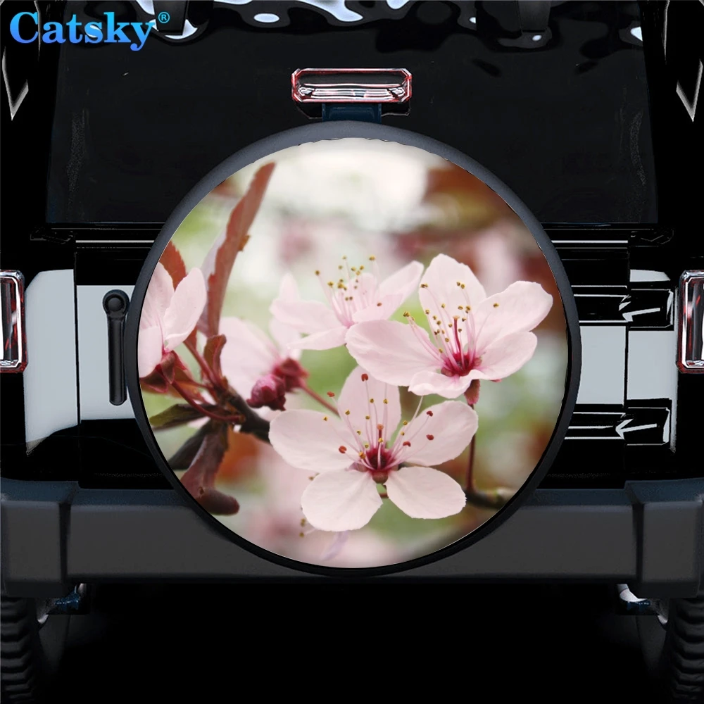 

Pink Flower Car Accessories Spare Tire Protect Cover, Custom Women Spare Tire Cover Without Backup Hole Decoration for Girl