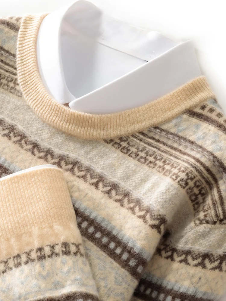 Осень-зима мужские шерстяные пуловеры с круглым вырезом свитер Fair Isle шикарный