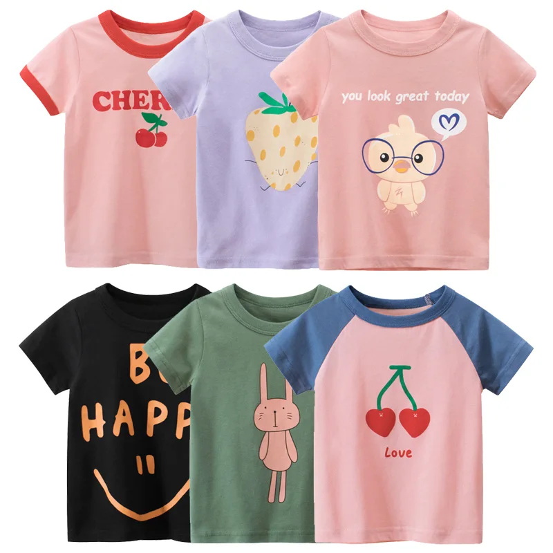 

2023 Gilrs T Shirt Cute Cotton Short Sleeve T-shirt Cartoon Summer Children's Clothing Cartoon Print Pink Kids Child's Clothes