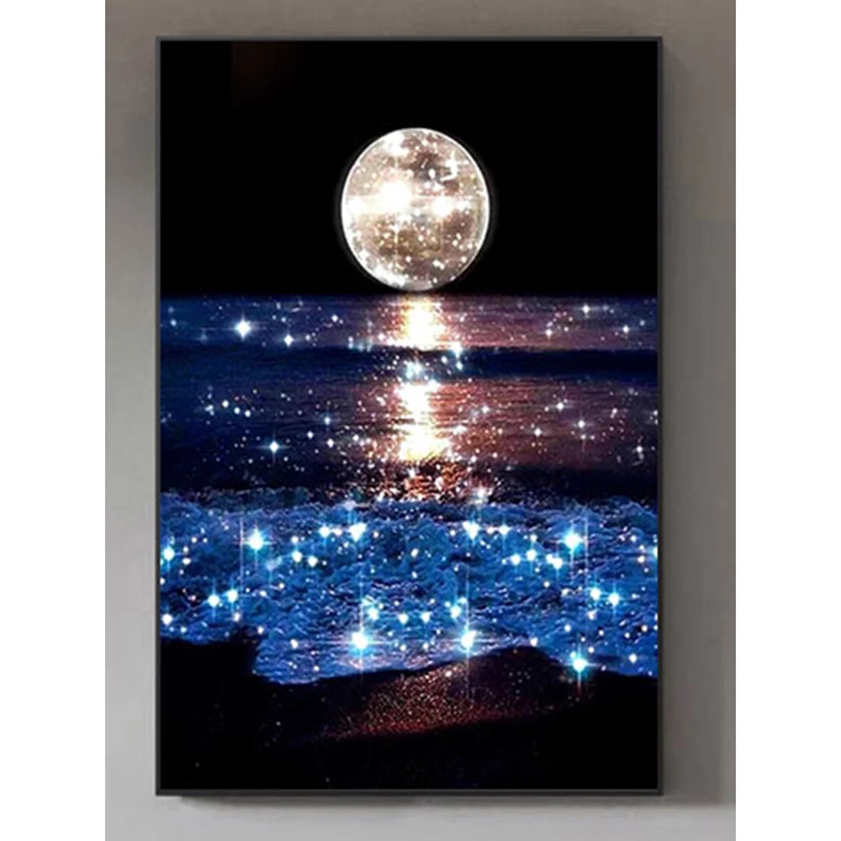 

Nabi 5D Diy Diamond Painting Full Round Square Landscape Moon Rhinestones Diamond Embroidery Seaside Mosaic Decortion Art