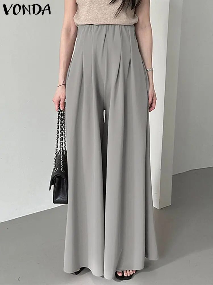 

VONDA Women Wide Leg Pants 2023 Elegant Trousers Fashion High Waist Long Pants Casual Pleated Loose OL Streetwear Bottms