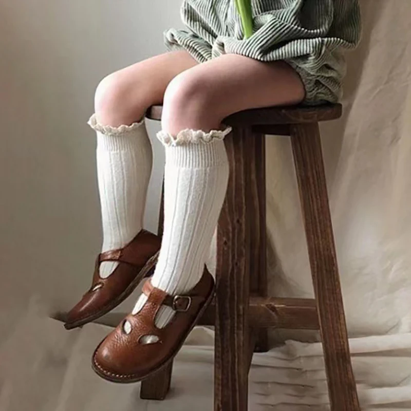 

New Spanish Children Socks For Girls Cotton Baby Long Sock Knee High Toddlers Frilly Socks Lace Kids Princess Socks 0-7Years