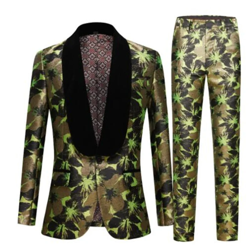European suits mens blazers American style jacquard jackets green fruit collar host party dress singer stage dance fashion