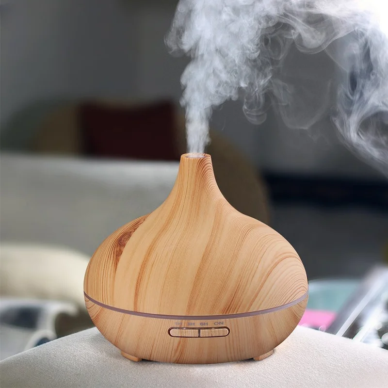 

300ml Ultrasonic Air Humidifier Aroma Essential Oil Diffuser with Wood Grain 7 Color Changing LED Lights for Home Office Difusor