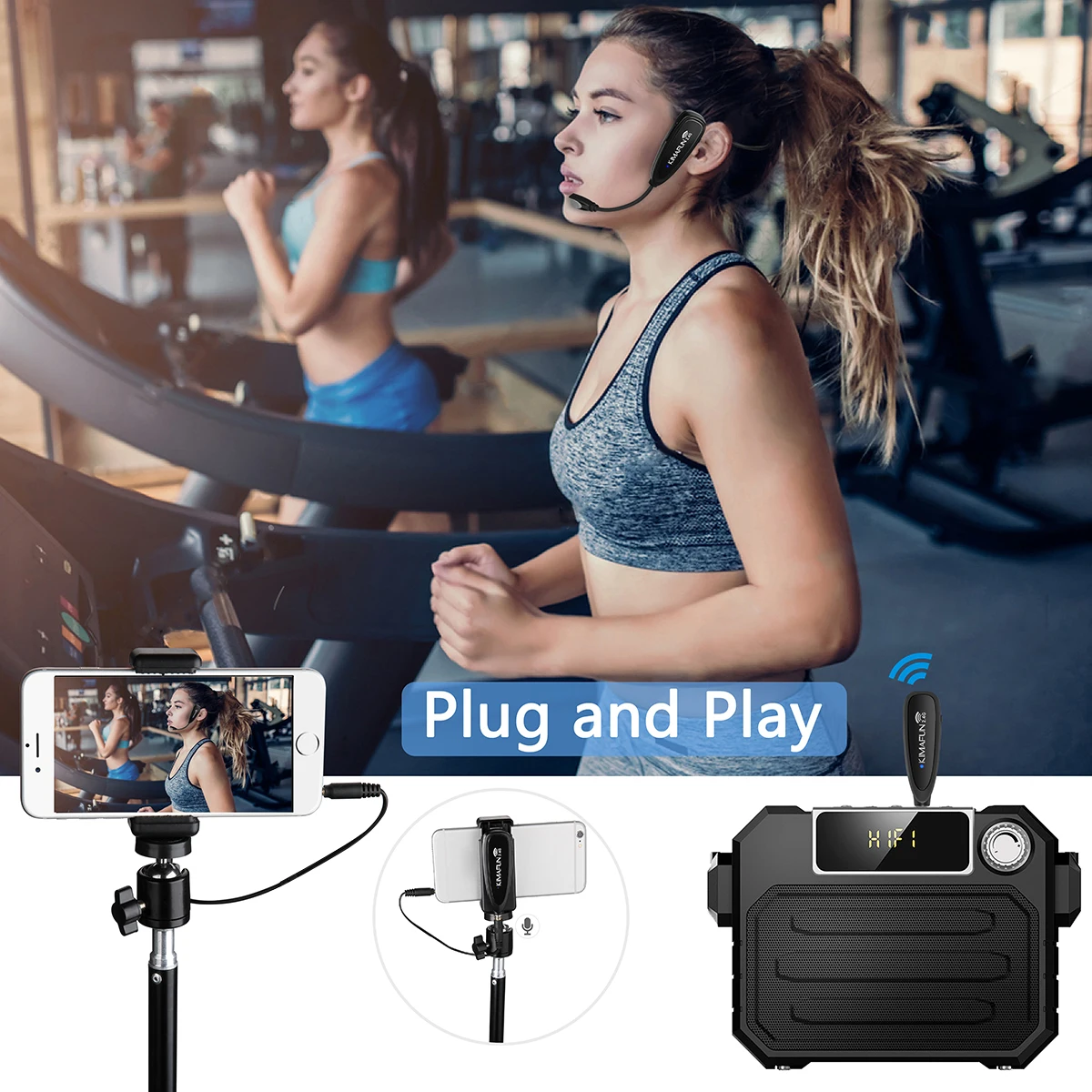 Беспроводная микрофонная система KIMAFUN 2 4G водонепроницаемый микрофон для фитнеса