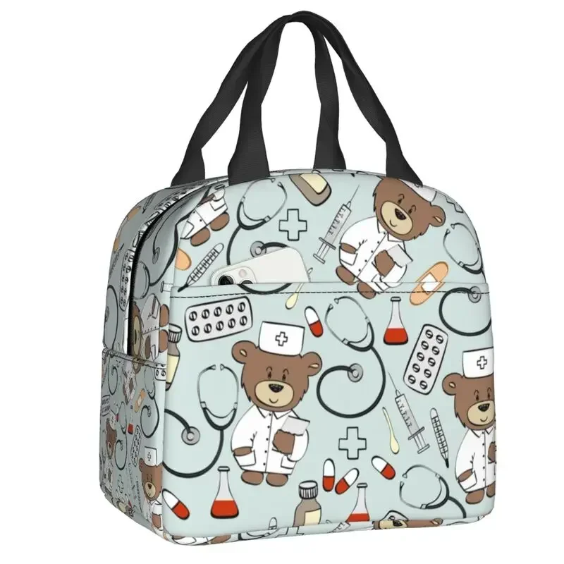 Узор медсестры с изолированными сумками для обеда медведем кемпинга путешествий