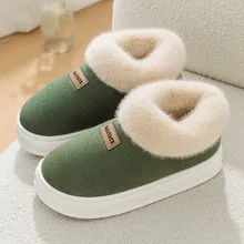 Furry Women Ankle Boots 2023 Winter Non-Slip Thicken Plush Slip-On Soft Sole Warm Cotton Shoes for Couples Platform Snow Boot