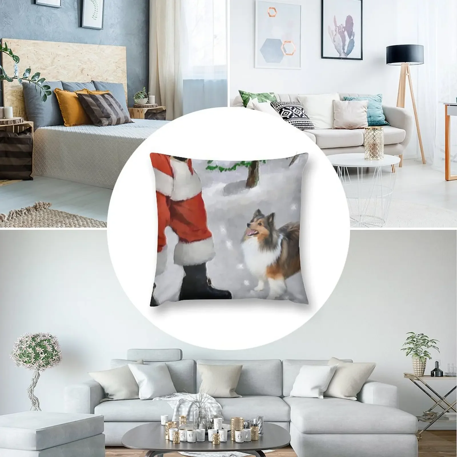 Шетландская овчарка Шелти встречает Санта-Рождественские подарки Декоративная