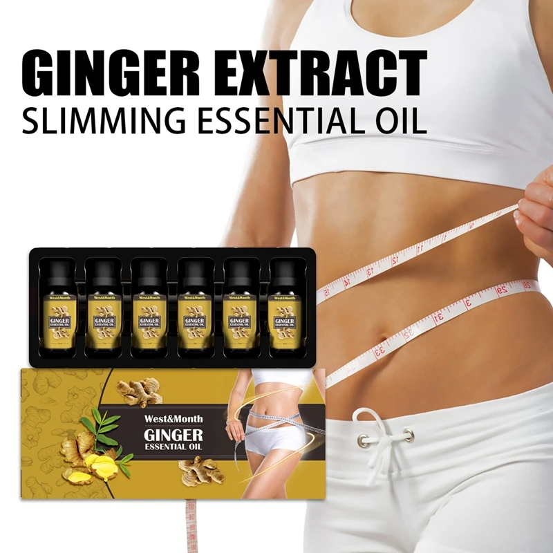 

6pcs 10ml Natural Ginger Oil Plant Massage Essential Oil Fast Lose Weight Leg Waist Slimming Firming Oil Moisturizing Skin Care