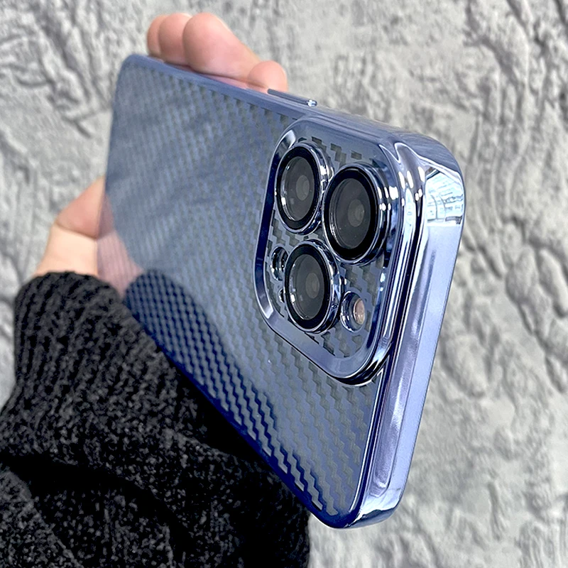 

Carbon Fiber Texture Transparent Plating Soft Case For iPhone 14 13 12 11 Pro Max XS XR X 8 SE 2020 13Pro Shockproof Full Covers