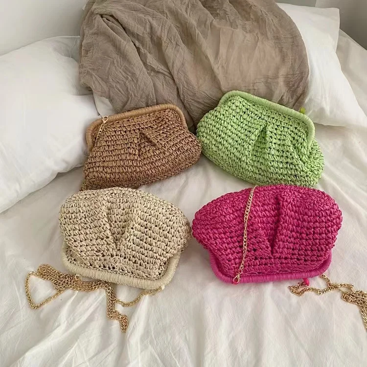

Straw Weaving Purse Bag Summer Designer Shoulder Bag Warm Party Women Pillow Dumpling Cross Body Bag Fashion Pouch Cloud Bag
