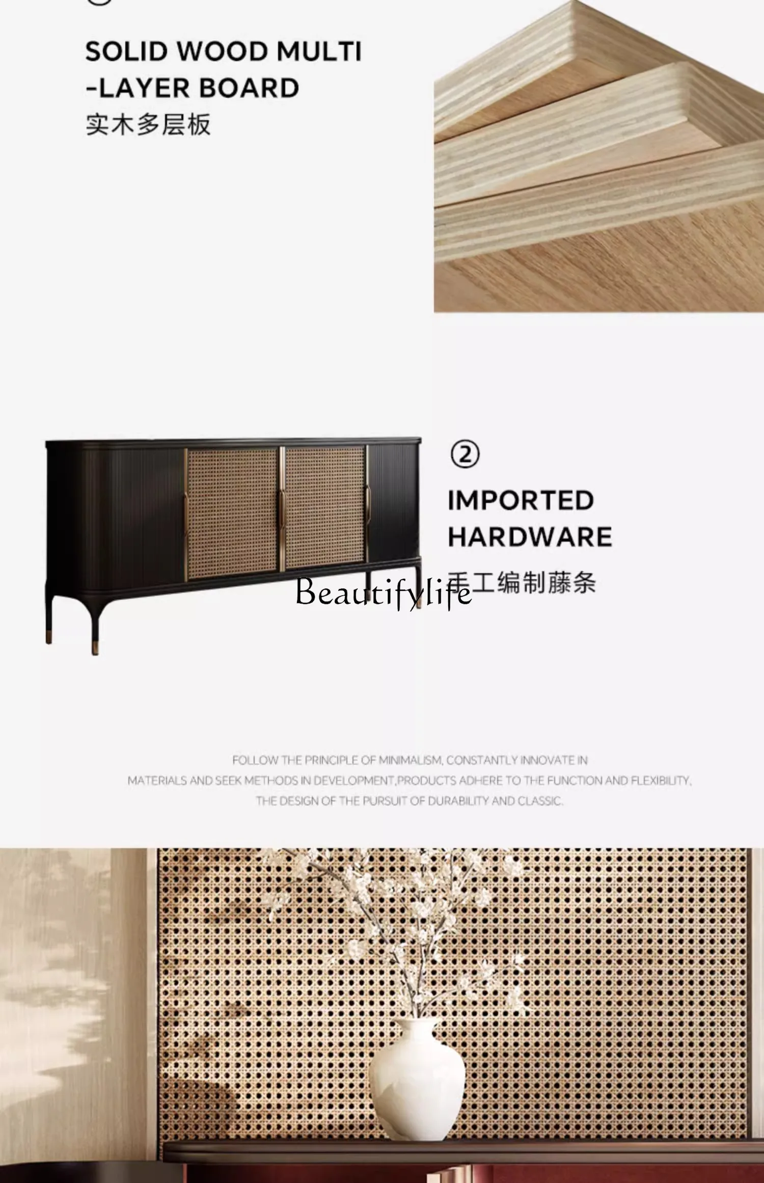 Входной шкаф во французском ретро-стиле из массива дерева ротанговый обеденный