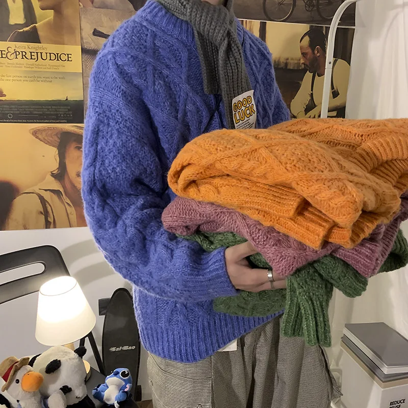 Men Sweaters 2021 Autumn Winter Warm Fashion Mens Pullovers Fit Knitted Casual Loose Korean Trendy Streetwear Male Solid Sweater