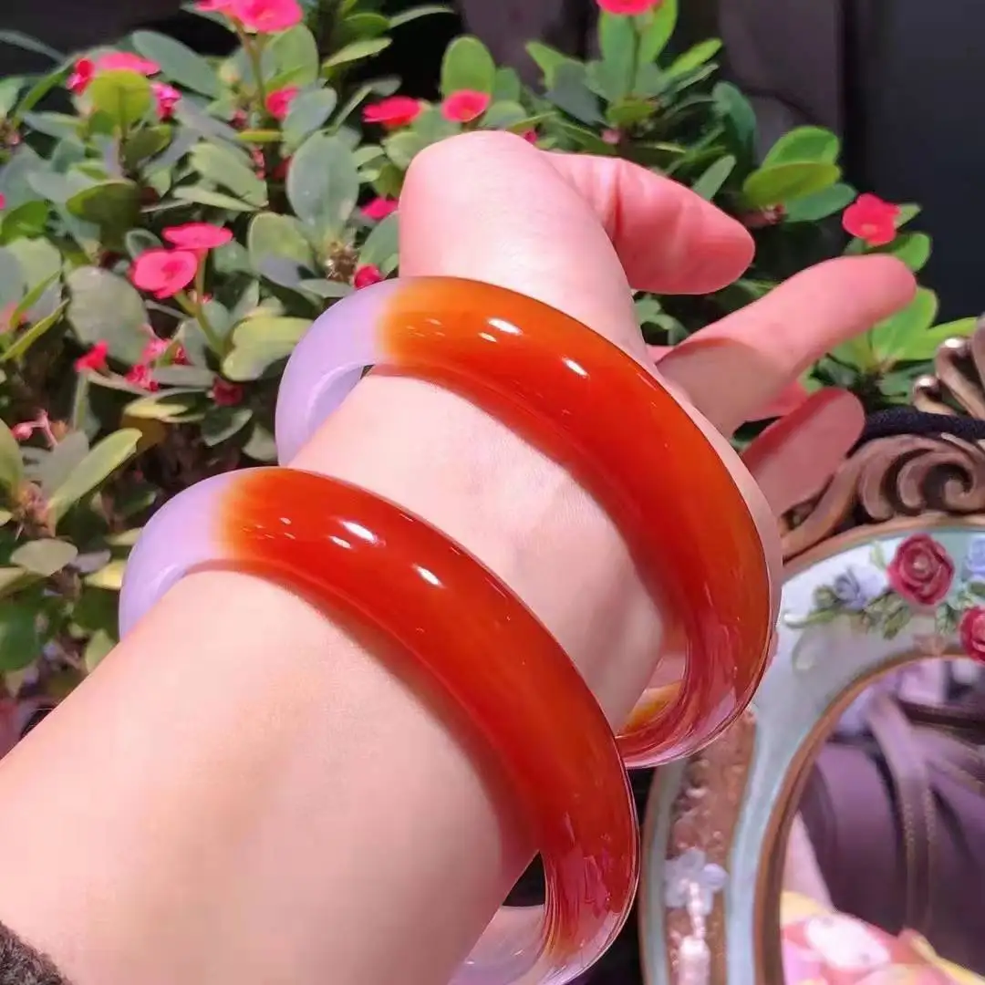 

Red White Two-color Jadeite Jadeite Myanmar Certified Jade Bangle Bracelets Women Fine Jewelry Genuine Burma Jades Stone Bangles