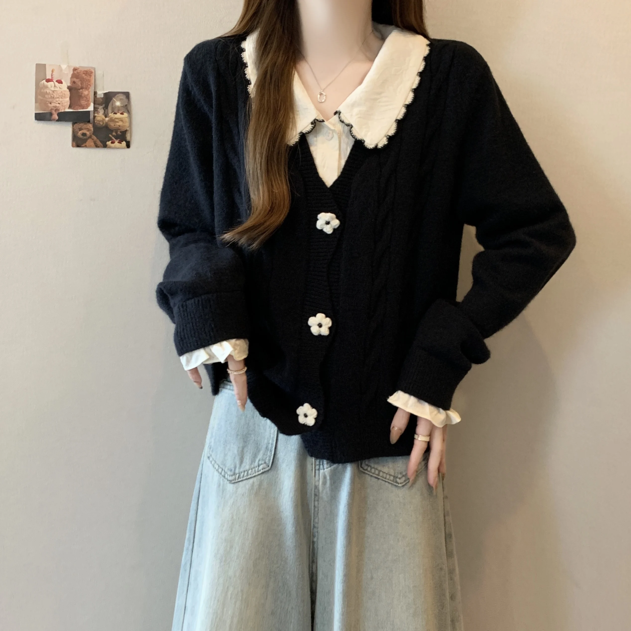 Вязаный кардиган больших размеров из двух частей с длинными рукавами верхняя