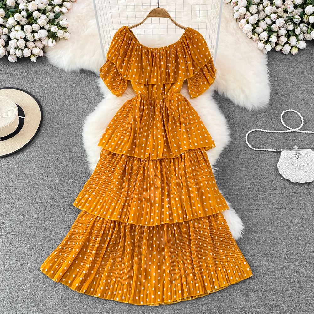 

Casual Elegant Clothing Robe Sexy Vestidos De Mujer Maxi Women Party Slash Neck Summer Cascading Ruffle White High Waist Dress