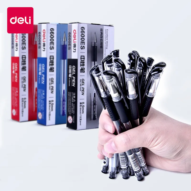 

12PCS Deli 6600es neutral pen office 0.5mm bullet head water pen signature pen carbon pen sample Office