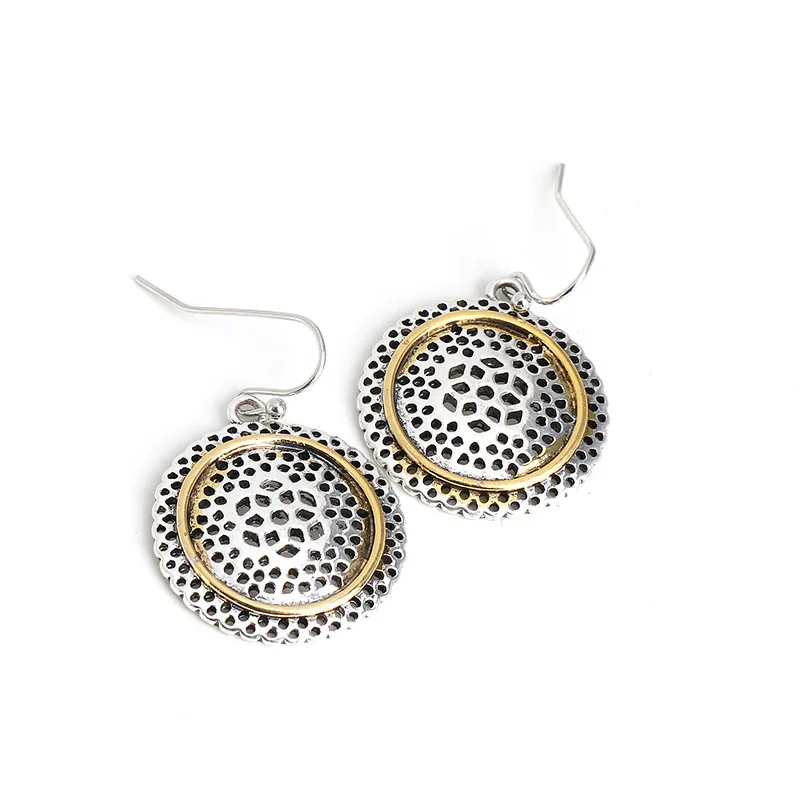 

Round hollow earrings Vintage Earrings Round two color earrings modern earrings for women jewelry for women