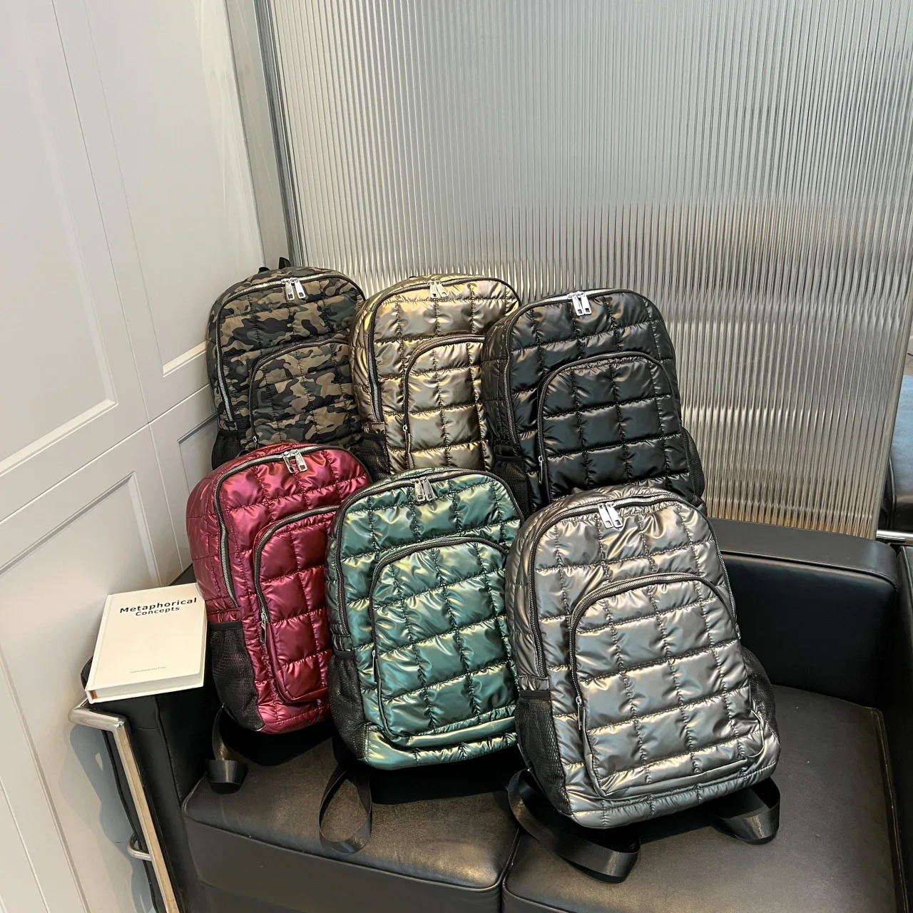 Winter Space Down Women's Backpack Checkered Backpack Large Capacity Schoolbag Quilted Plaid Female School Backpacks Bags Girls