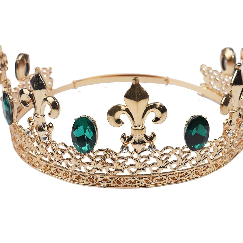 

Vintage Baroque Crown Gold Color Crown For Men Round Metal Alloy Tiara