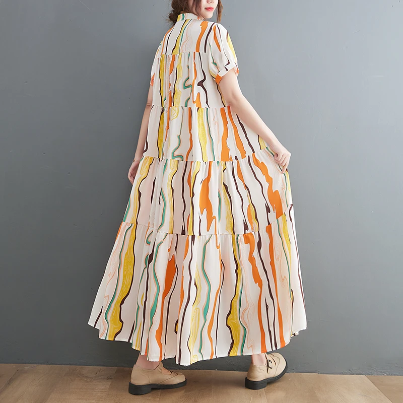 Женское платье в полоску повседневное свободное составного кроя Корейском стиле