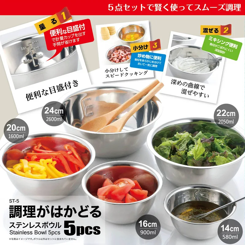 

5pcs/set picnic barbecue stainless steel bowl camping portable large soup bowl rice bowl outdoor household kitchen cookware