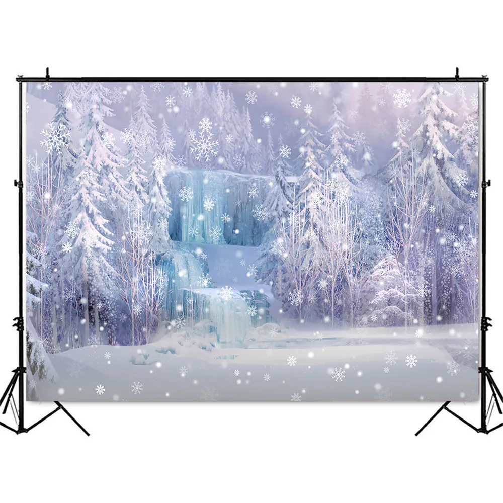 Фон для фотосъемки с изображением зимней заснеженной горы белого соснового