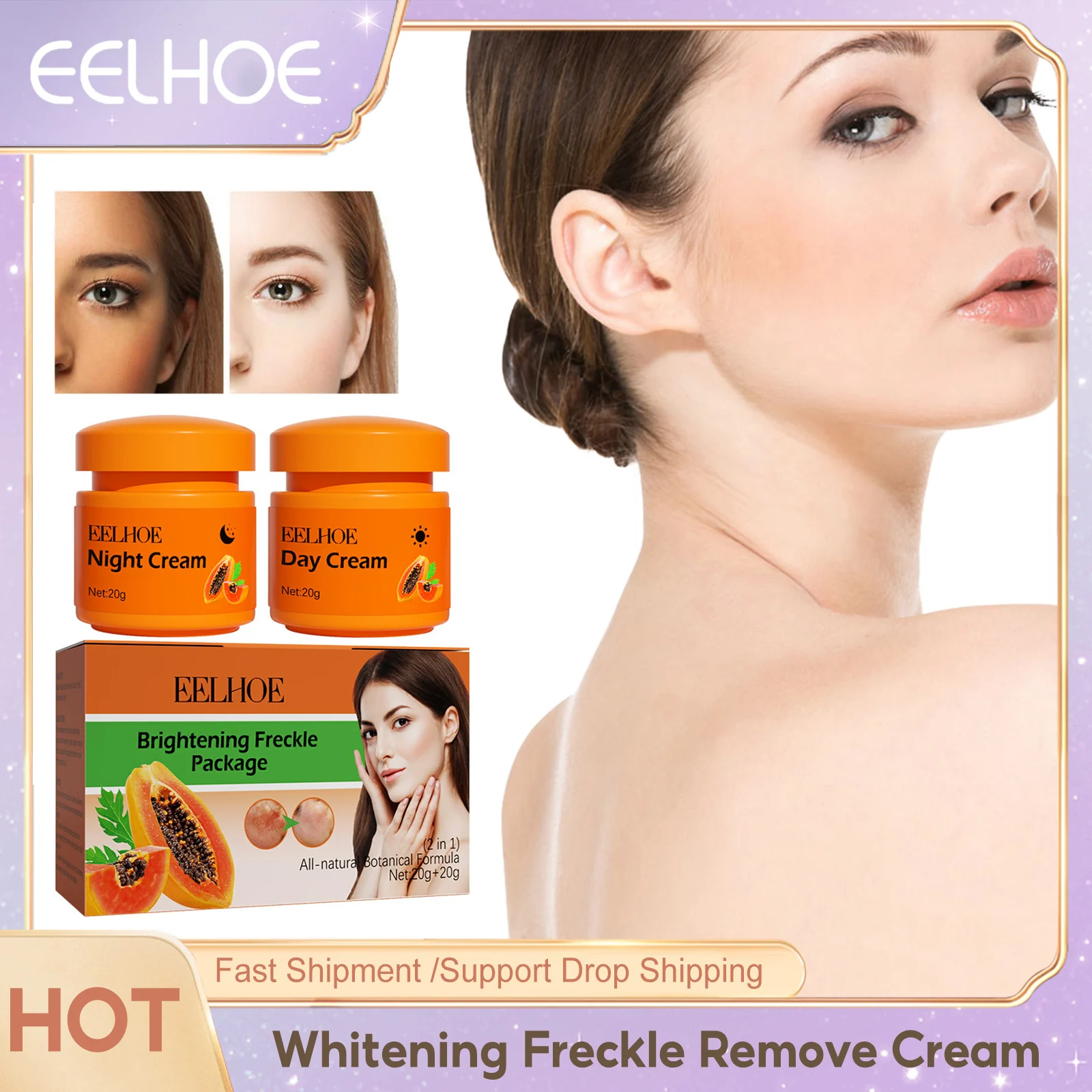 

Whitening Freckle Cream Fade Pigment Remove Melasma Papaya Brightening Moisturizer Day Night Cream Dark Spot Corrector Face Care