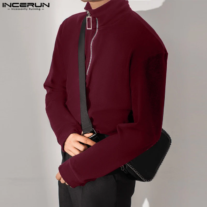 Модные топы в повседневном стиле INCERUN 2024 мужские однотонные квадратные свитер на